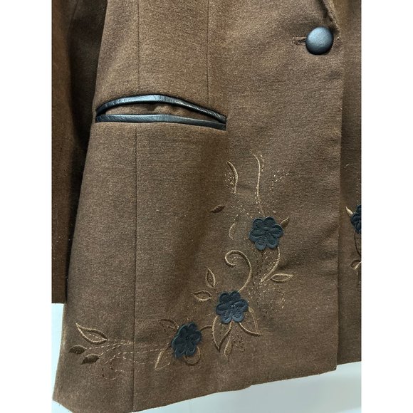 Coldwater Creek Brown Blazer Floral Embroidery Black Jacket - Picture 2 of 7